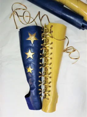 2 Tone Aerial boots w/ FRONT Lacing- Yellow/Blue   3 Gold Stars