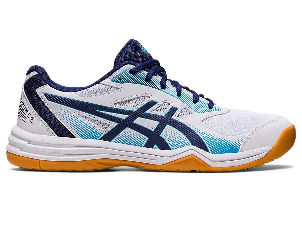 Asics Upcourt 5 Badminton Shoes - White/Indigo Blue