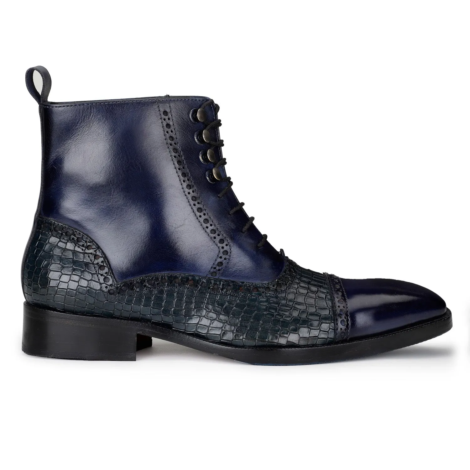 Cap Toe Lace up Boots - Croc Navy