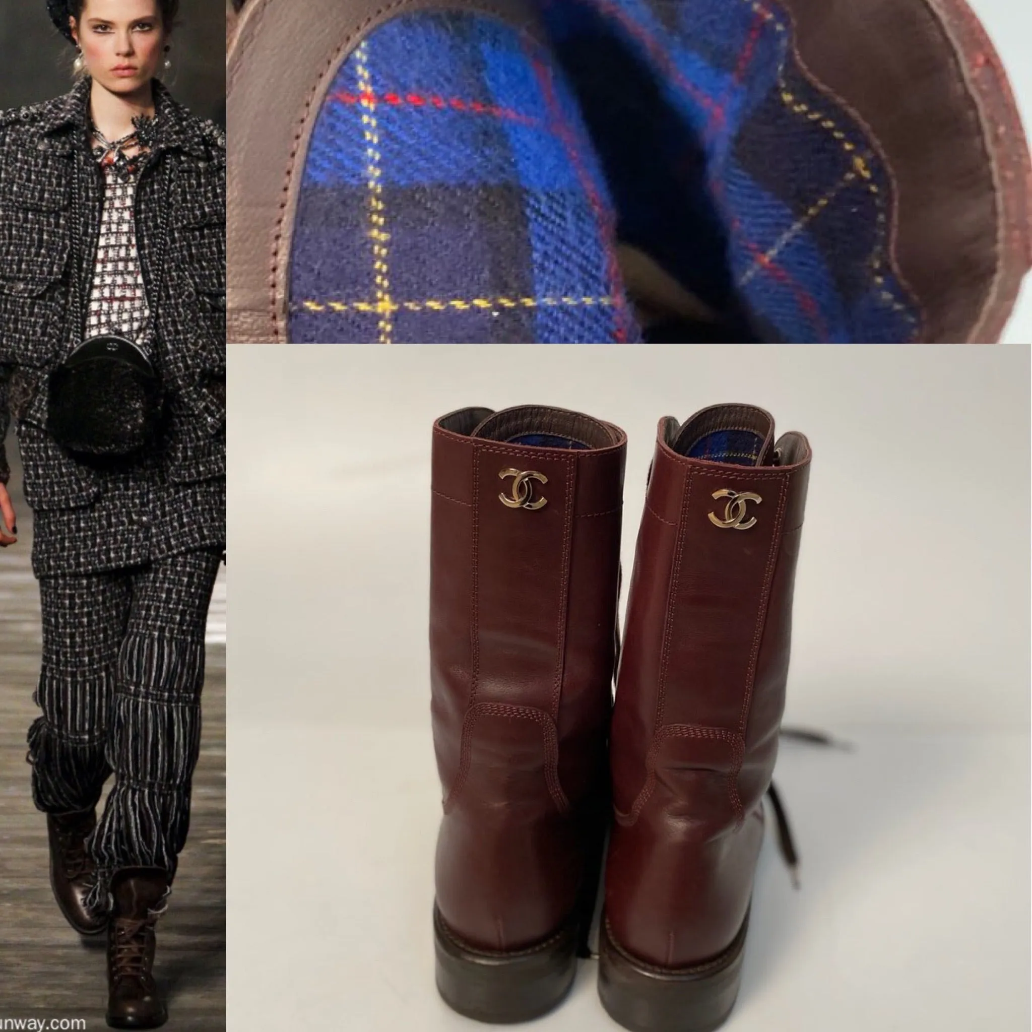 Chanel 13A 2013 Fall Paris Edinburgh Dark Brown Blue Interior Leather Lace Up Engineer Boots EU 39