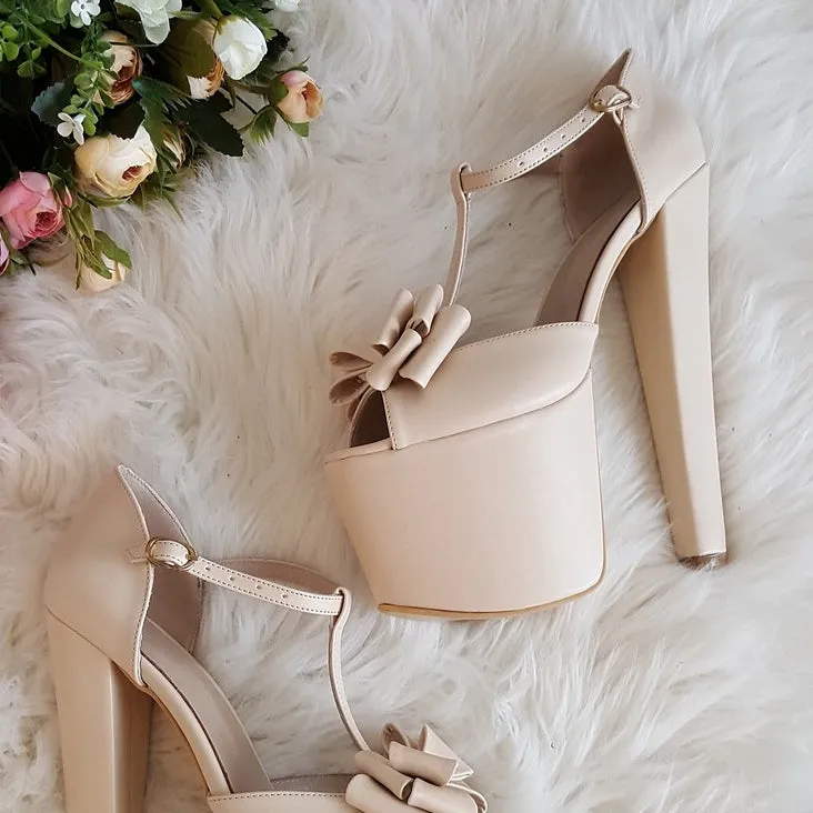 Cream Ribbon Platform Bridal Shoes