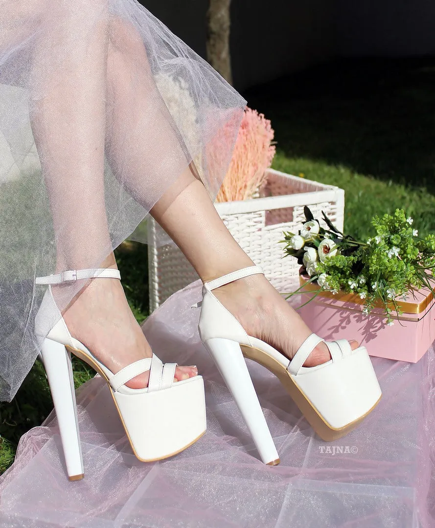 Cross Strap White Patent Wedding Platform Shoes