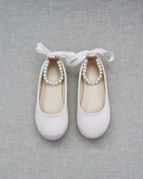 Dusty Pink Satin Flats with Pearls Ankle Strap