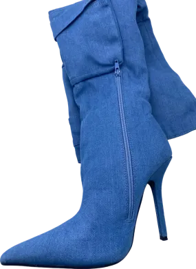 EGO Blue Denim Knee High Boots UK Size 4