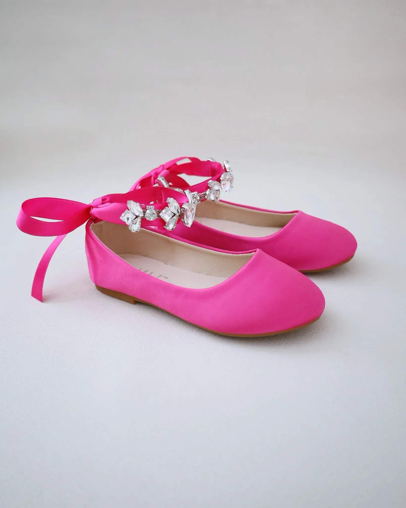 Fuchsia Satin Flats with Navette Cluster Rhinestones