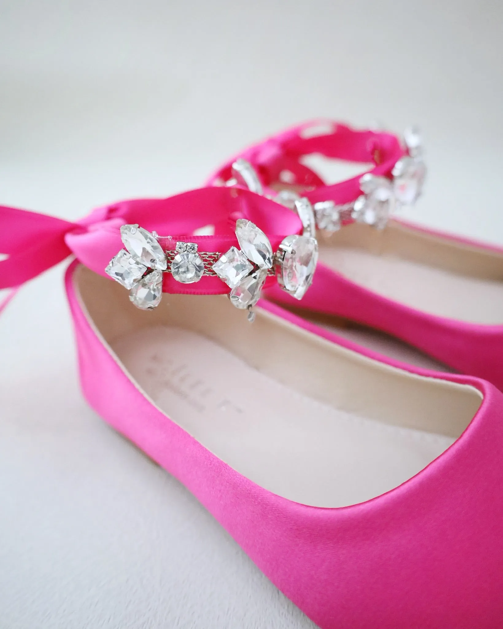 Fuchsia Satin Flats with Navette Cluster Rhinestones