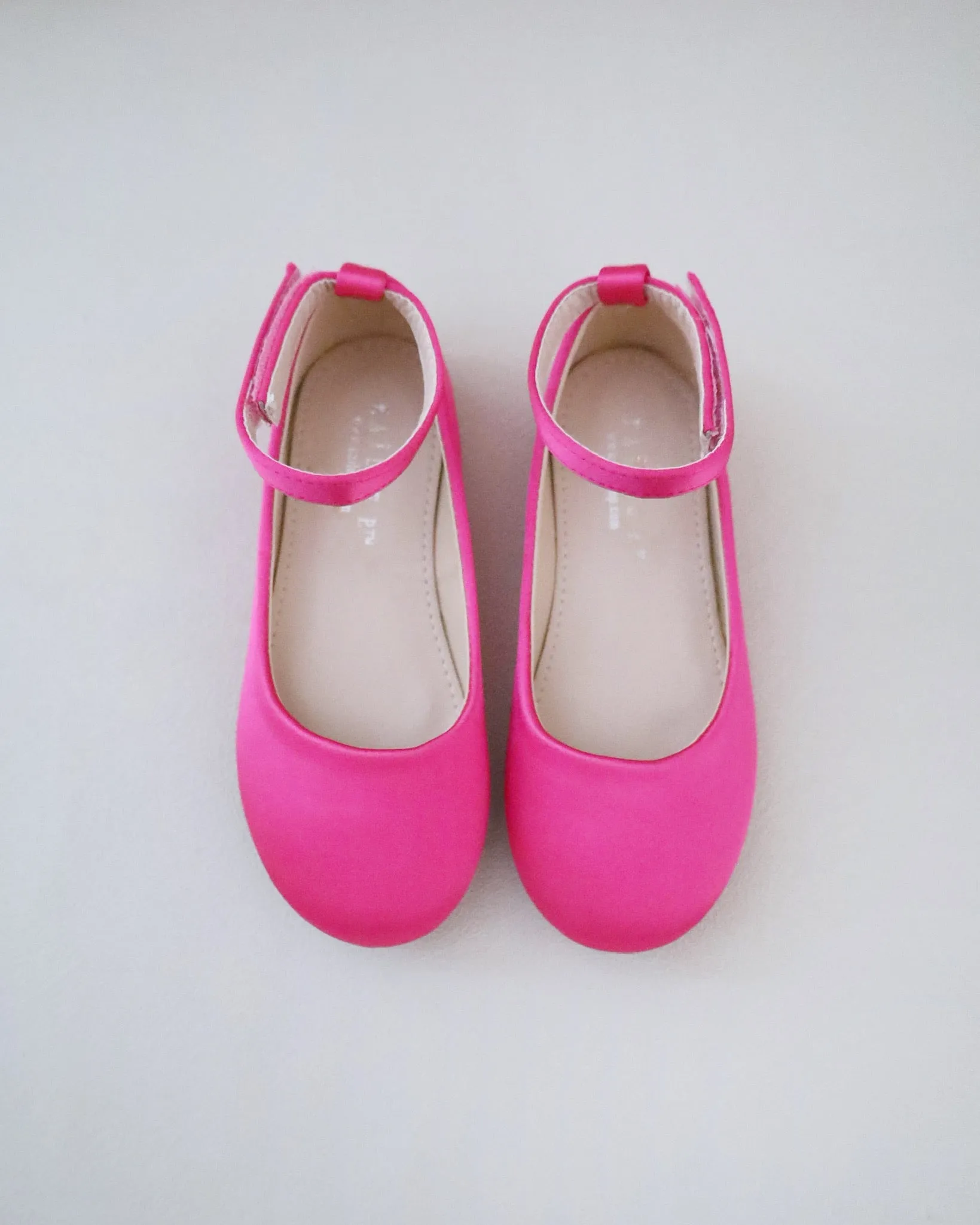 Fuchsia Satin Flats with Velcro Ankle Strap