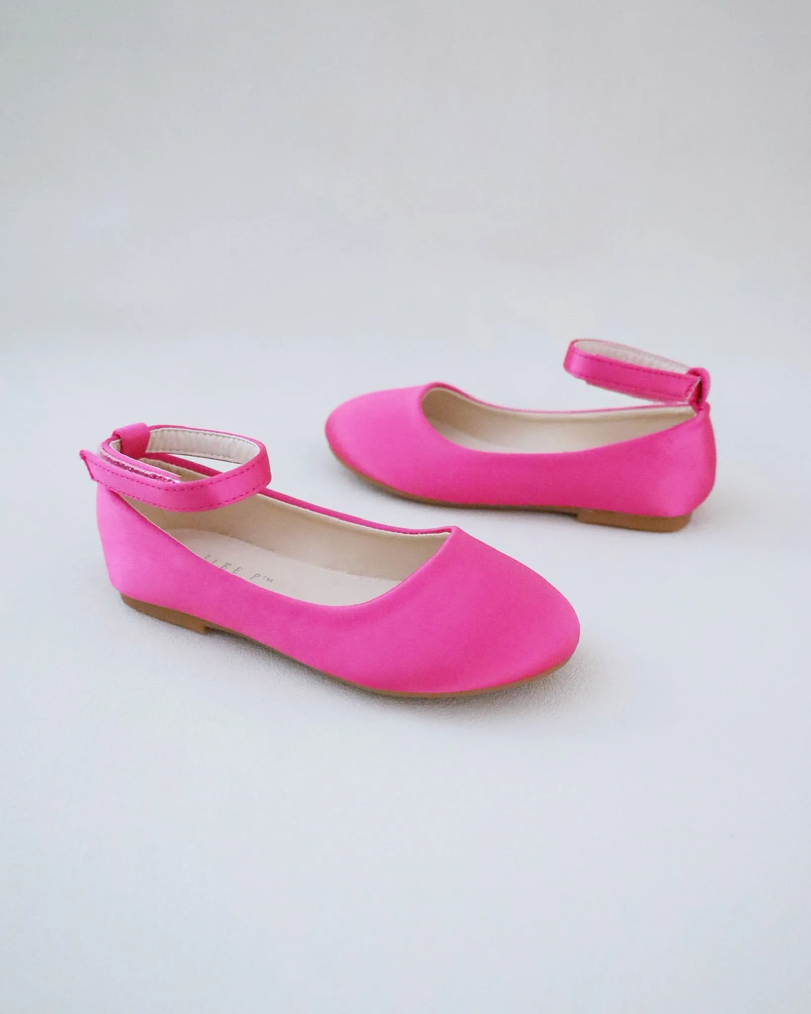 Fuchsia Satin Flats with Velcro Ankle Strap