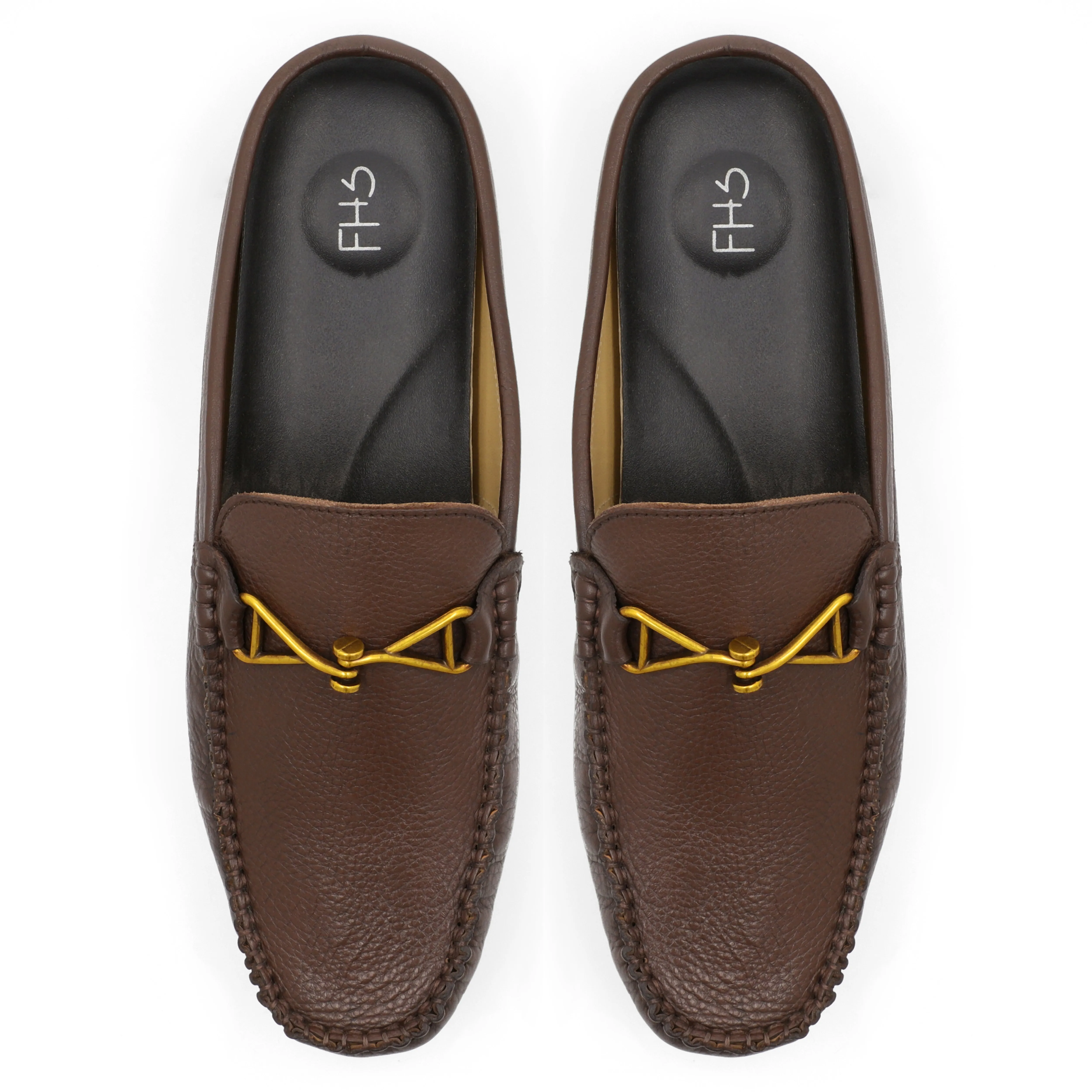 Golden Brass buckled Half-Mocassins-Brown