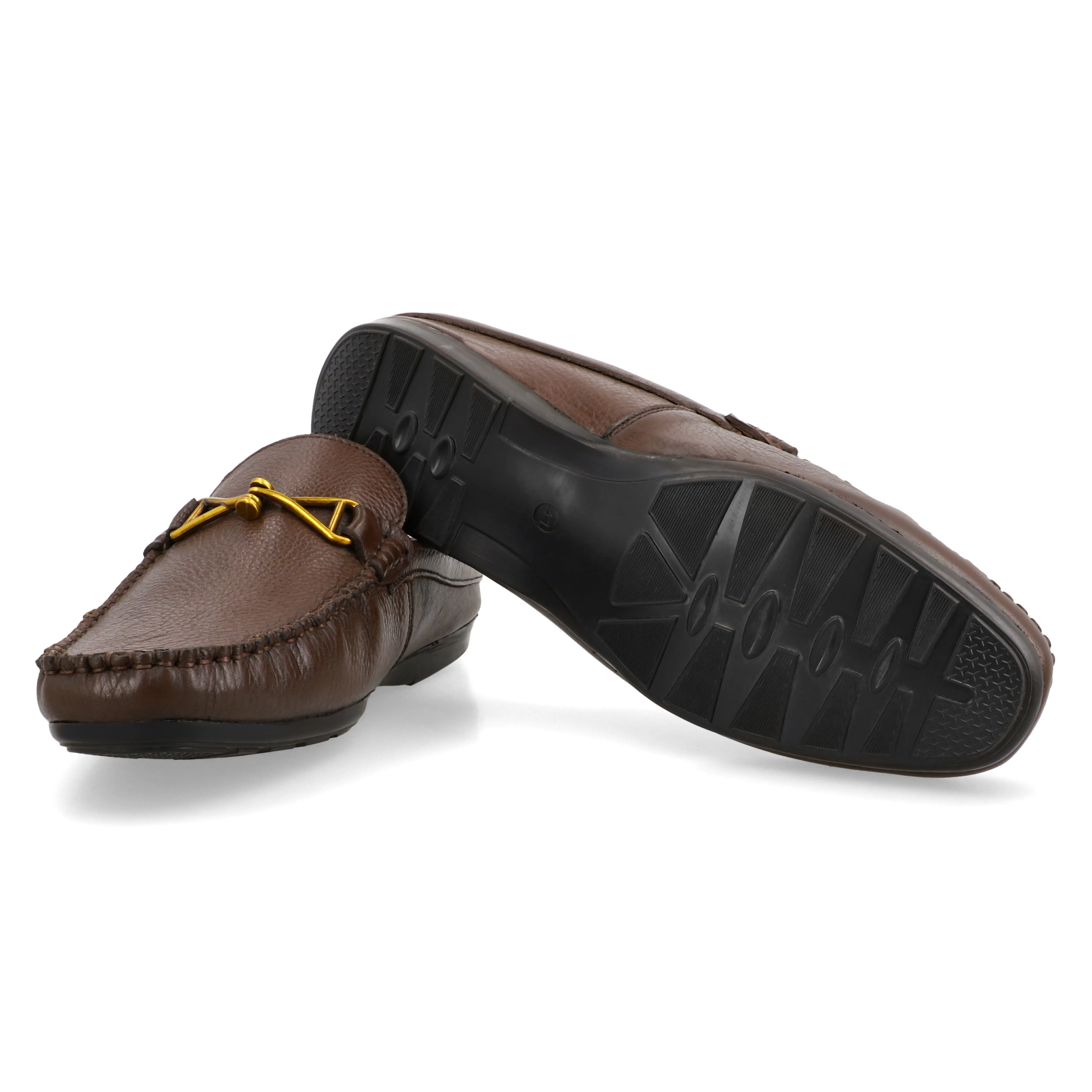 Golden Brass buckled Half-Mocassins-Brown