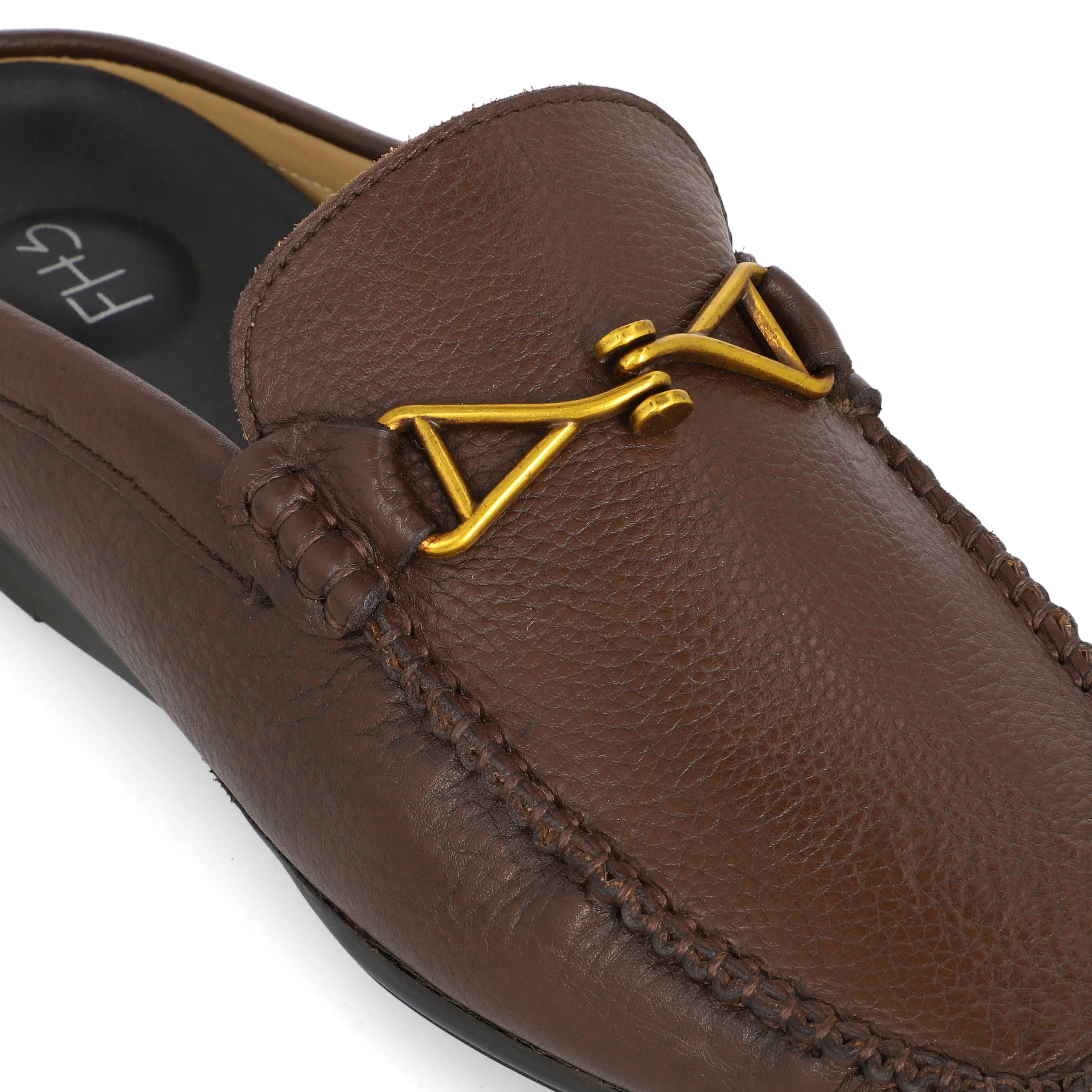 Golden Brass buckled Half-Mocassins-Brown