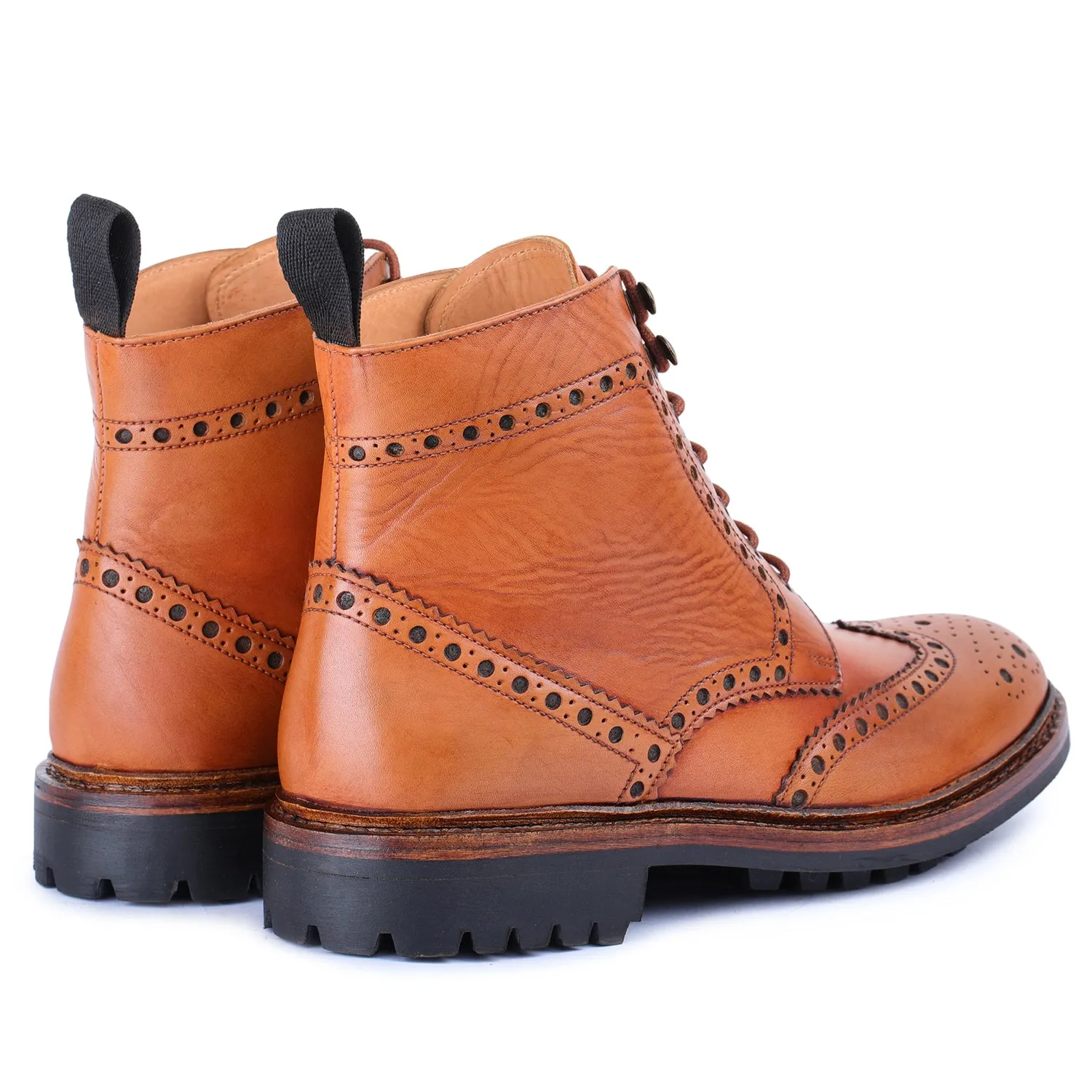 Goodyear Welted Wingtip Brogue lace Up Boots- Tan