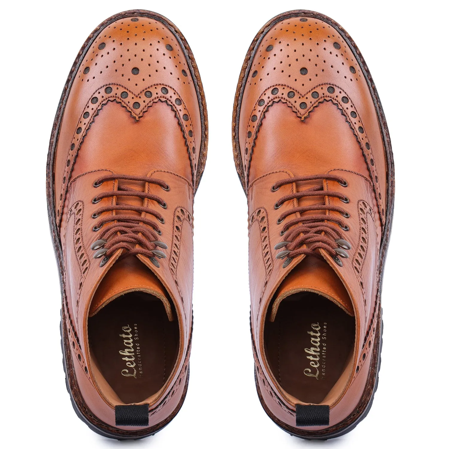 Goodyear Welted Wingtip Brogue lace Up Boots- Tan