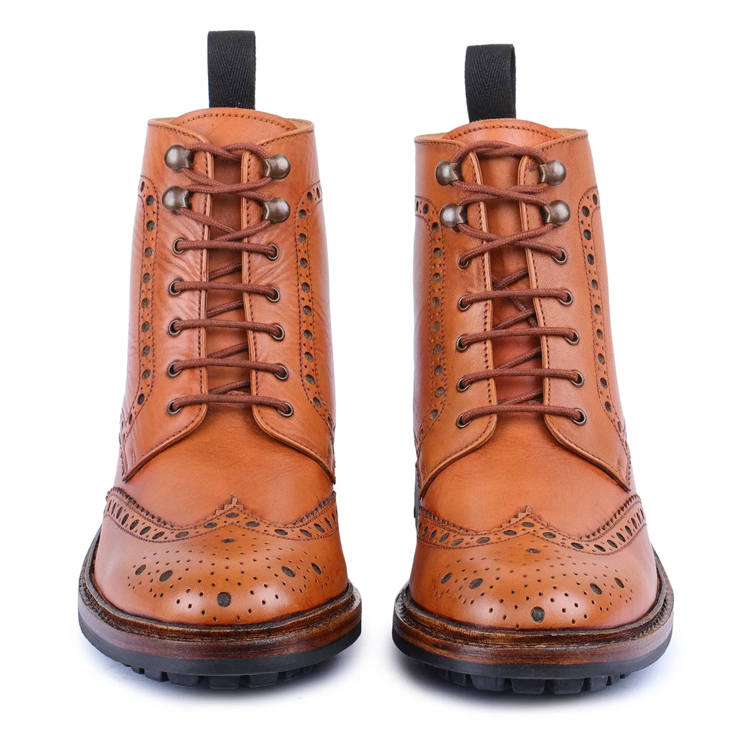 Goodyear Welted Wingtip Brogue lace Up Boots- Tan