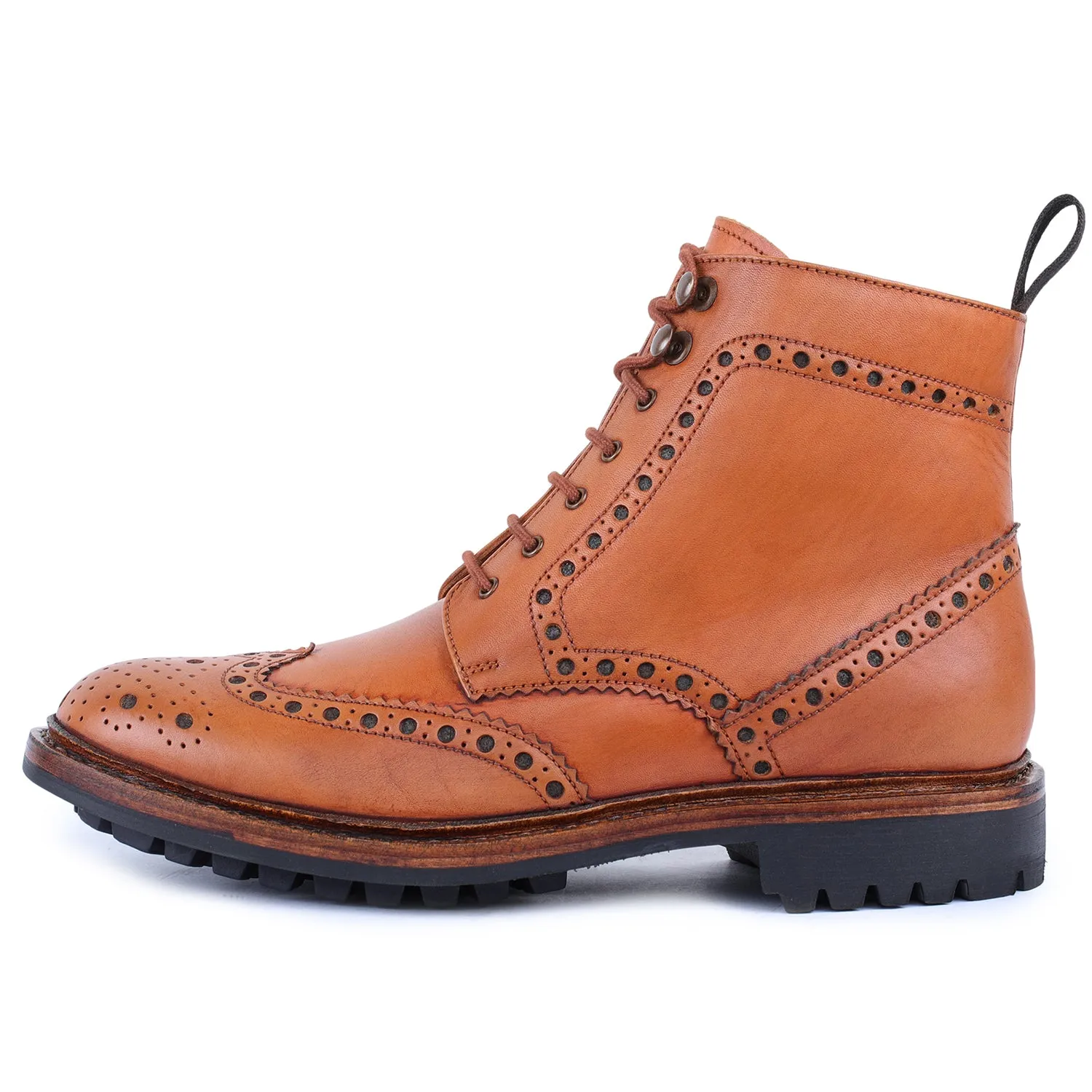 Goodyear Welted Wingtip Brogue lace Up Boots- Tan