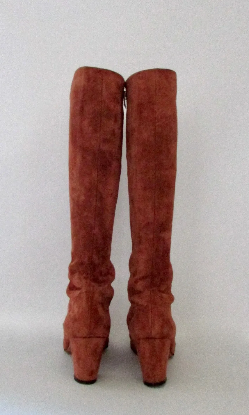 HERBERT LEVINE 60s Rust Suede Lace up Hippie Granny Boots, Size 8 - 8 1/2