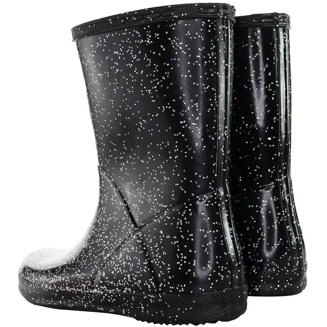 Hunter Giant Glitter Kids Black Wellington Boots