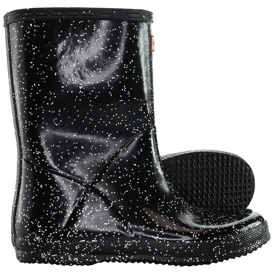 Hunter Giant Glitter Kids Black Wellington Boots