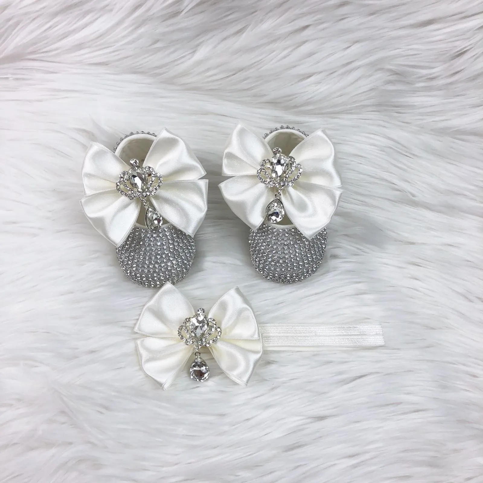 Jeweled Ada Shoes & Headband White