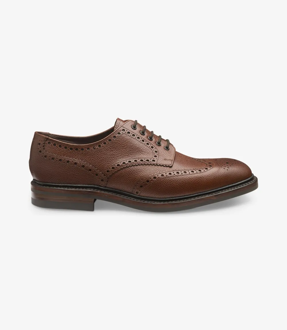 Loake Badminton Oxford Calf Brogue Shoe - Dark Brown Grain