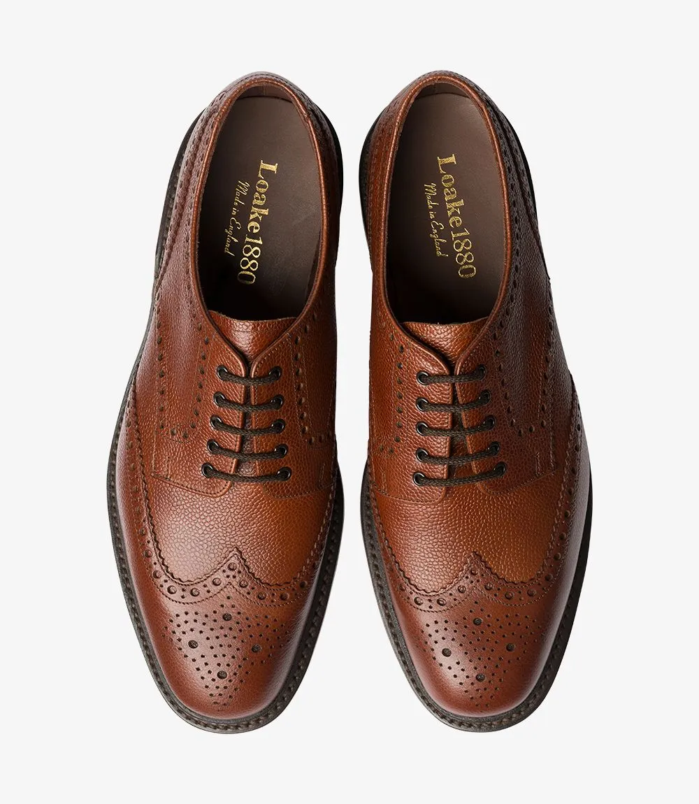 Loake Badminton Oxford Calf Brogue Shoe - Dark Brown Grain