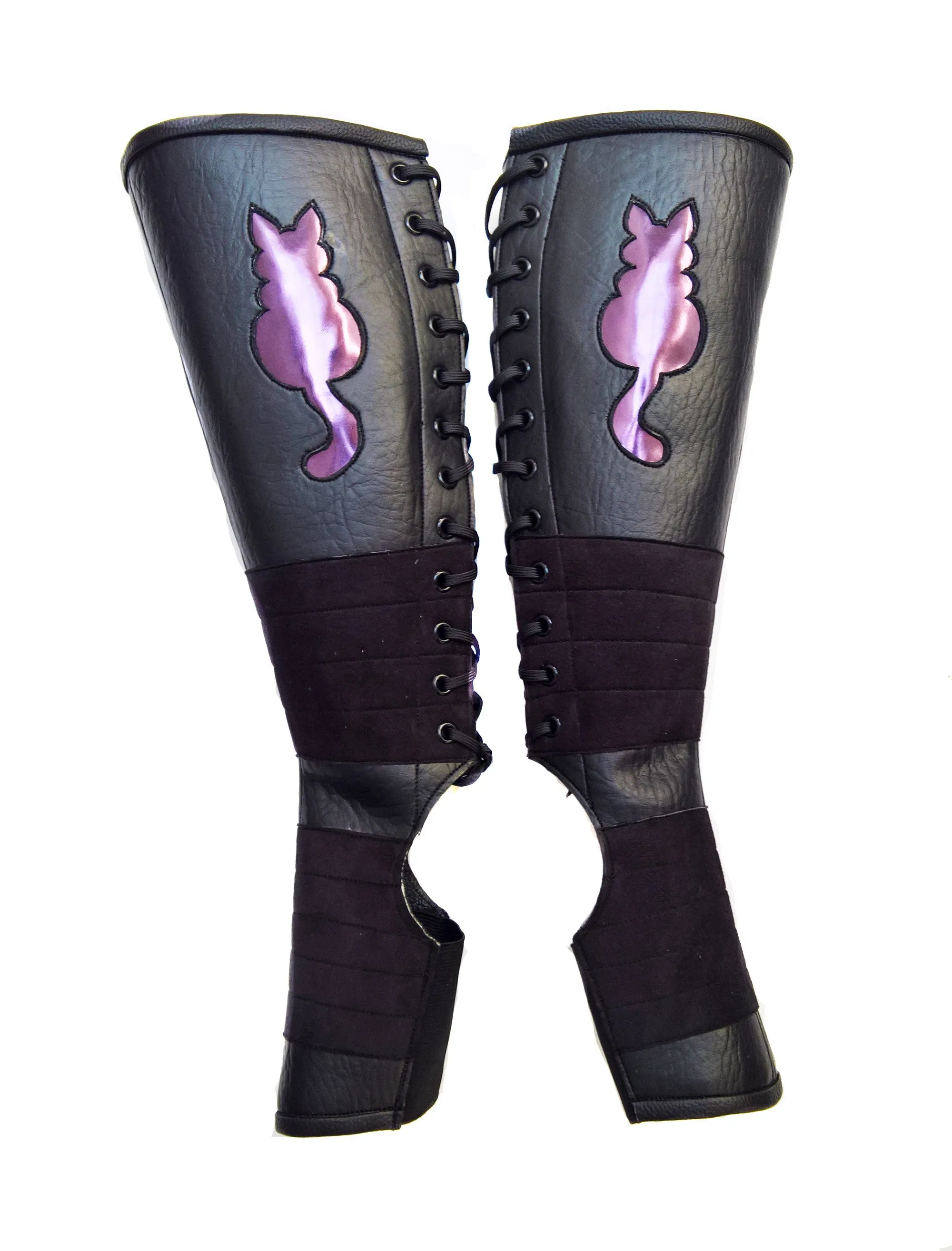 "Kitty" Classic Black Aerial boots w/ PURPLE metallic Cat   Suede Grip