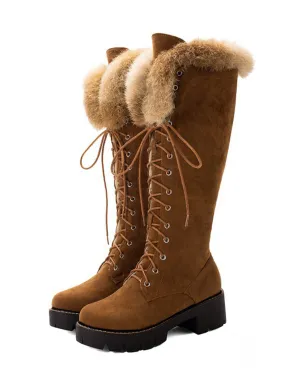 Retro Furry Chunky Heel Snow Boots