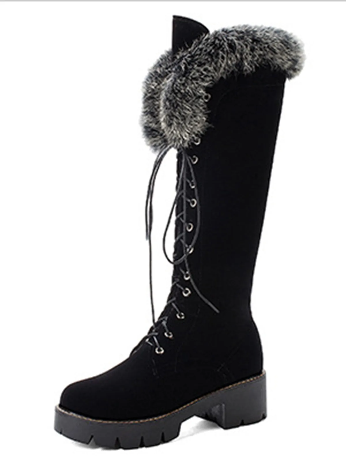 Retro Furry Chunky Heel Snow Boots