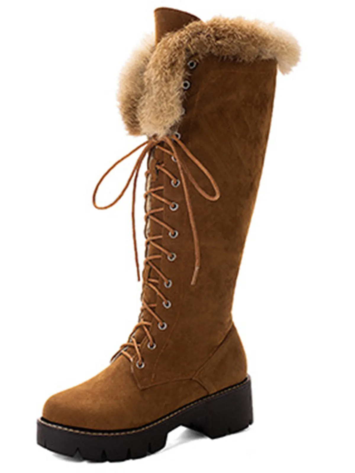 Retro Furry Chunky Heel Snow Boots