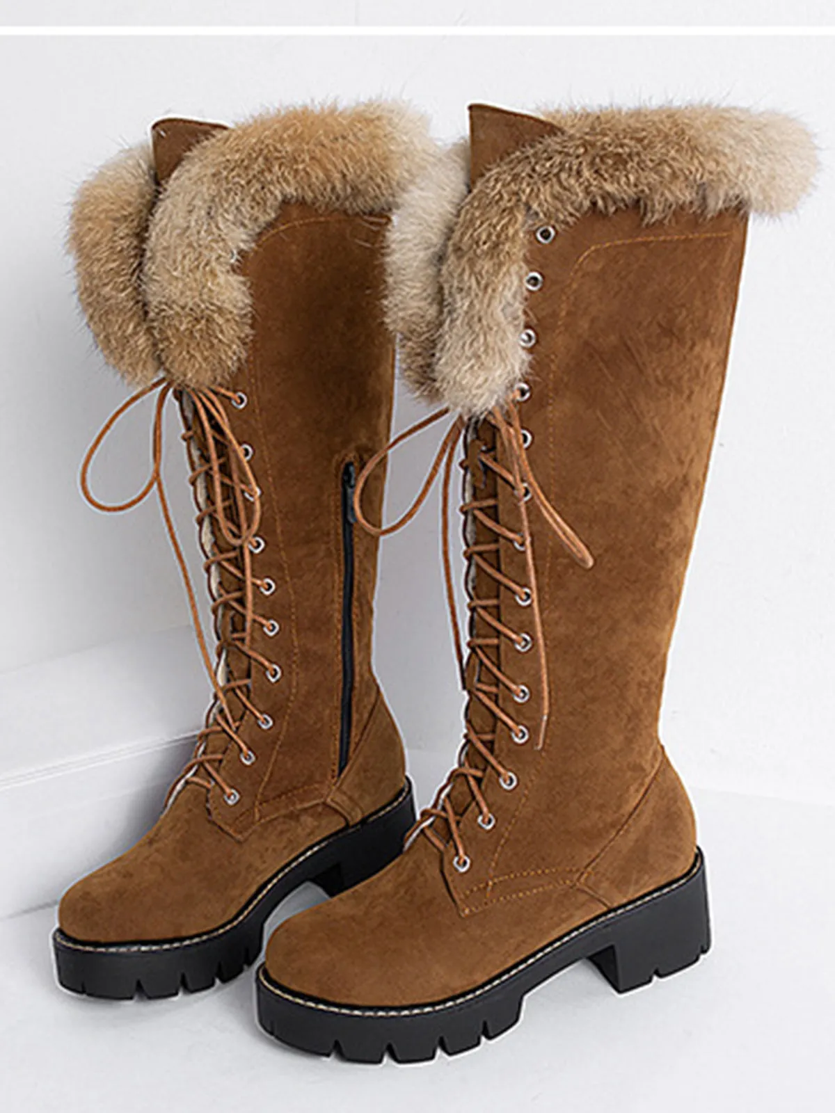 Retro Furry Chunky Heel Snow Boots