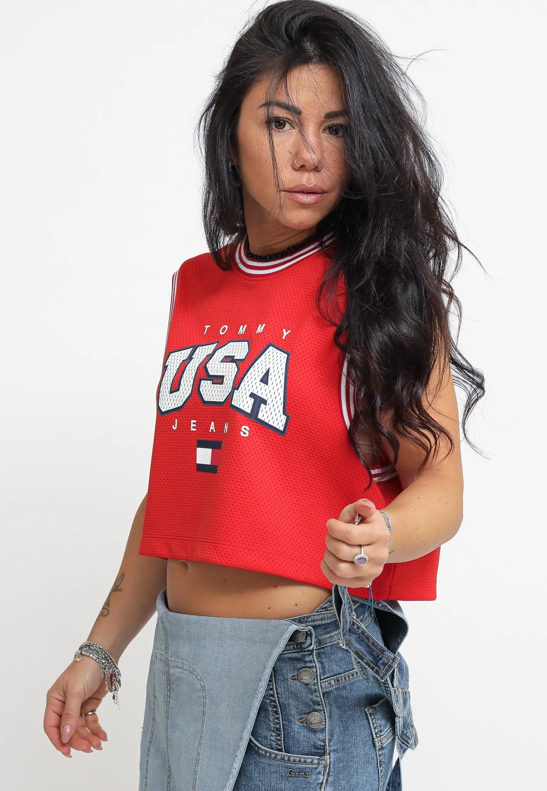 Tjw Crop Usa Basketball Tank - Deep Crimson