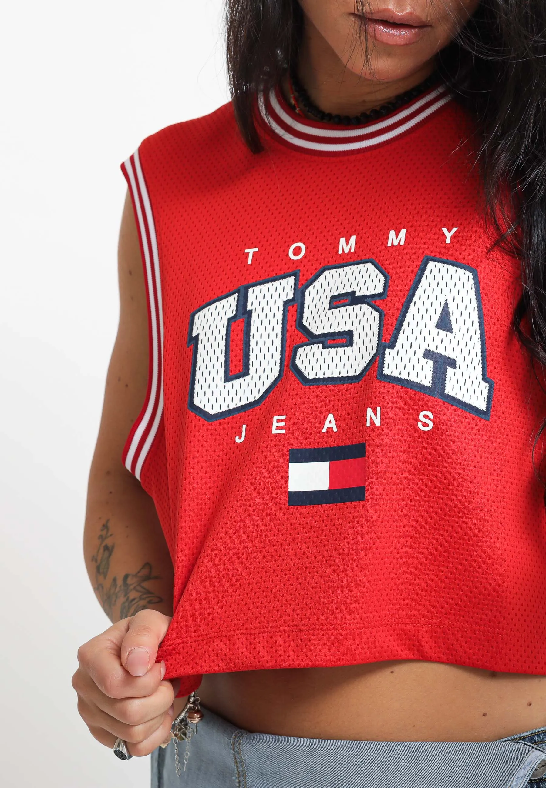 Tjw Crop Usa Basketball Tank - Deep Crimson