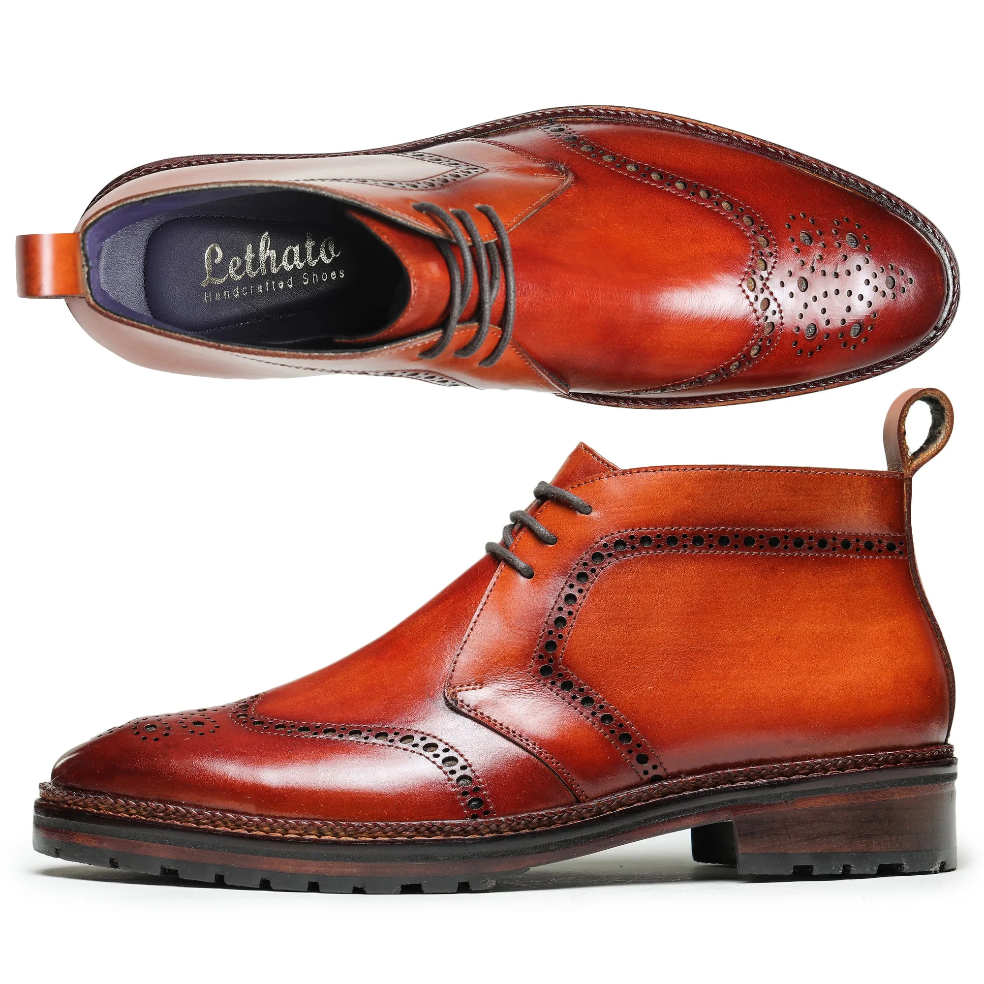 Wingtip Chukka Boots- Cognac